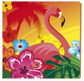 Luau/ Hawaii themafeest flamingo servetten (12st)