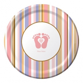 "Tiny Toes Pink" babyshower feestartikelen gebaksbordjes (8st)