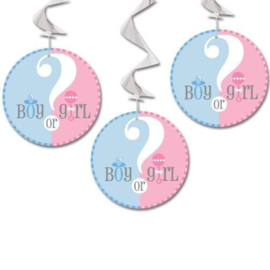 Boy or Girl? Gender Reveal feestartikelen - Hangdecoratie (3st)