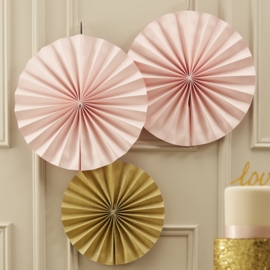 Pastel Perfection feestartikelen - Paper fans zachtroze (3st)
