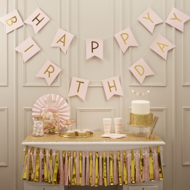 Pastel Perfection feestartikelen - Tassel slinger goud/ roze
