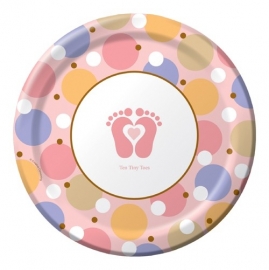 "Tiny Toes Pink" babyshower feestartikelen borden (8st)