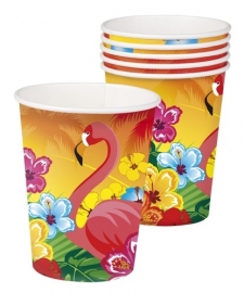 Luau/ Hawaii feestartikelen flamingo bekers (6st)