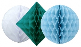 Honeycomb 3-delige set blauw/ wit/ petrol