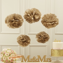 Pom poms 5-delige set metallic goud