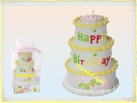 Kaars Happy Birthday taart 3-lagig