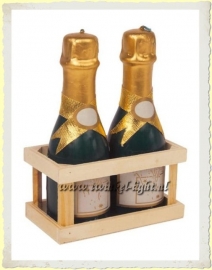 Kaars Champagne flesjes in kratje