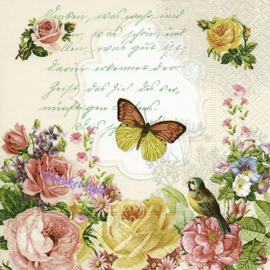Servetten Vintage Butterfly and roses