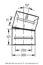 DW-250/300 mm bocht 15° met klemband rvs