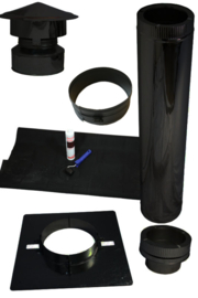 Complete set dubbelwandige dakdoorvoer DW80/130mm voor plat dak kunststof, EPDM - zwart