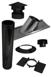 Complete dakdoorvoer houtkachel set 150 mm voor schuin pannendak ZWART