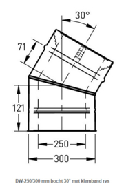 DW-250/300 mm bocht 30° met klemband rvs