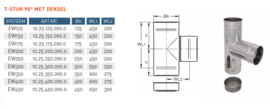 EW/Ø150mm T-stuk 90° graden met dop en klemband  #CAM184
