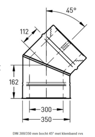 DW-300/350 mm bocht 45° met klemband rvs