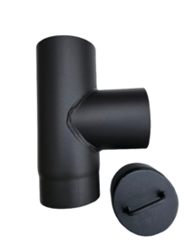 2 MM Ø 130 mm kachelpijp T-stuk met dop met vernauwing/verjongen - Zwart