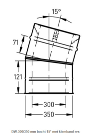 DW-300/350 mm bocht 15° met klemband rvs