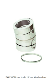 DW-250/300 mm bocht 15° met klemband rvs