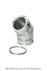 DW-300/350 mm bocht 45° met klemband rvs