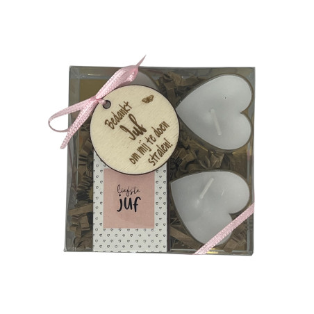 Cadeaudoosje kaarsjes juf