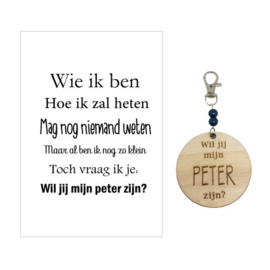Sleutelhanger 'Wil je mijn peter zijn' (blauw)