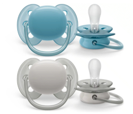 Fopspenen 6m+ ultra soft blauw/grijs