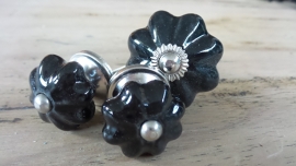 Klein zwart porseleinen bloemknop meubelknopje