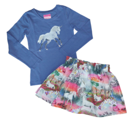 1453 - Paarden rokje en shirtje  unicorn maat 86-92