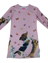4508 - Roze honden / poezen jurkje maat 98-104