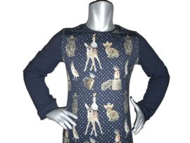 4384 - Donkerblauw bosdieren jurkje maat 86-92, 98-104, 110-116