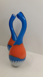 Grote glazen fles oranje en blauw / Large glass botlle orange and blue