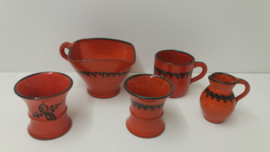 Set oranje items met groen decor 5x / Set orange items with green decor 5x