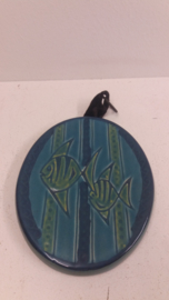 Blauwe wandtegel met visjes nr. 801 / blue walltile with fish nr. 801