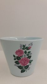 Set bloempotten licht blauw roze rozen / Set planters light blue pink roses
