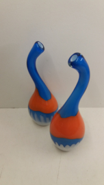 Grote glazen fles oranje en blauw / Large glass botlle orange and blue
