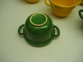 Retro soepkommen in geel en groen 5x / Retro soupbowls in yellow and green 5x