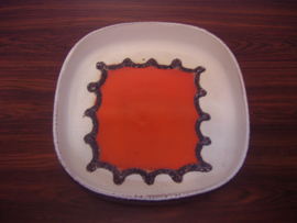 Scheurich 341-28 Schaal in oranje en wit fatlava / 341.28 plate white and orange fatlava