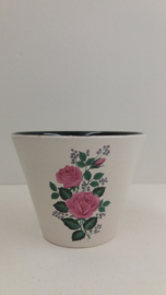 Set bloempotten in wit roze rozen / Set planters in white with pink roses