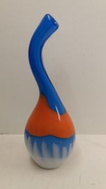 Grote glazen fles oranje en blauw / Large glass botlle orange and blue