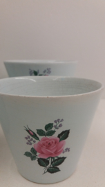 Set bloempotten licht blauw roze rozen / Set planters light blue pink roses