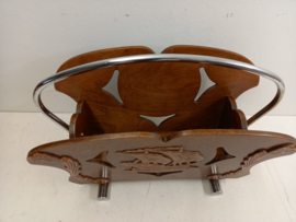 Lectuurbak eiken chroom / Magazine holder oak chrome