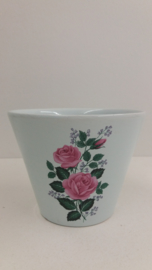 Set bloempotten licht blauw roze rozen / Set planters light blue pink roses