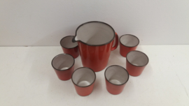 Set Oranje kan met 6 bekers  / Set orange jug with 6 cups