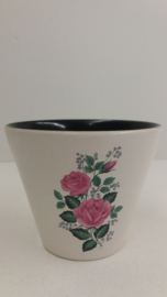 Set bloempotten in wit roze rozen / Set planters in white with pink roses