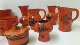 Set oranje items met groene visjes 9x / Set orange items with fish 9x