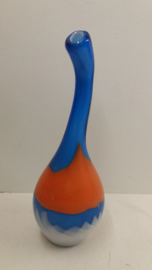 Grote glazen fles oranje en blauw / Large glass botlle orange and blue