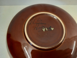 Potterie Huizen sauskom bruin oranje / Huizen Ceramics sauce bowl brown orange