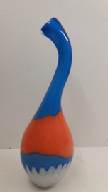 Grote glazen fles oranje en blauw / Large glass botlle orange and blue