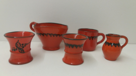Set oranje items met groen decor 5x / Set orange items with green decor 5x
