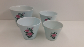 Set bloempotten licht blauw roze rozen / Set planters light blue pink roses
