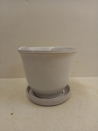 Hangpot in wit met schotel keramiek / Hanging planter in white with dish ceramics